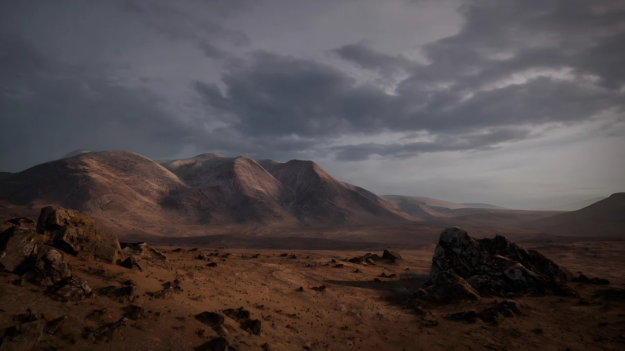 Desert mountains under heavy cloud